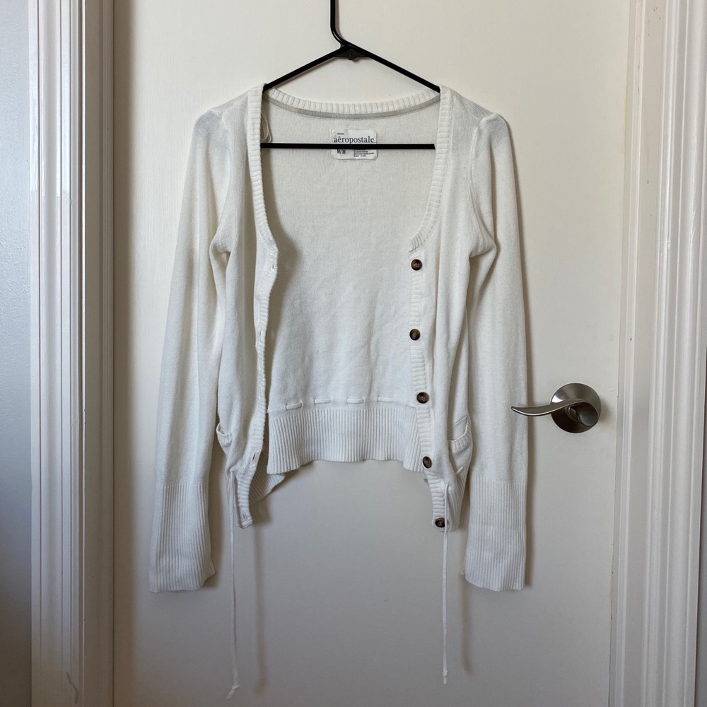 White button down sweater